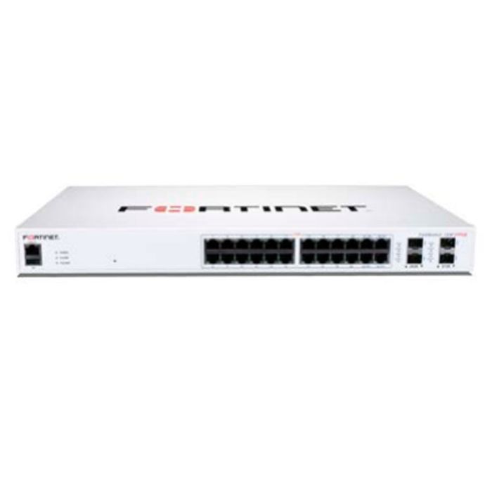 Fortinet L2+ managed POE switch with 24GE ports, 12 of which are POE+, 4 SFP+, max 185W limit and smart fan temperature control