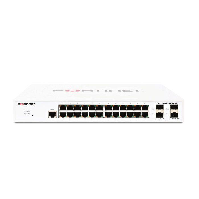 Fortinet L2 Switch - 24 x GE RJ45 ports, 4 x GE SFP slots, Fanless, FortiGate switch controller compatible.